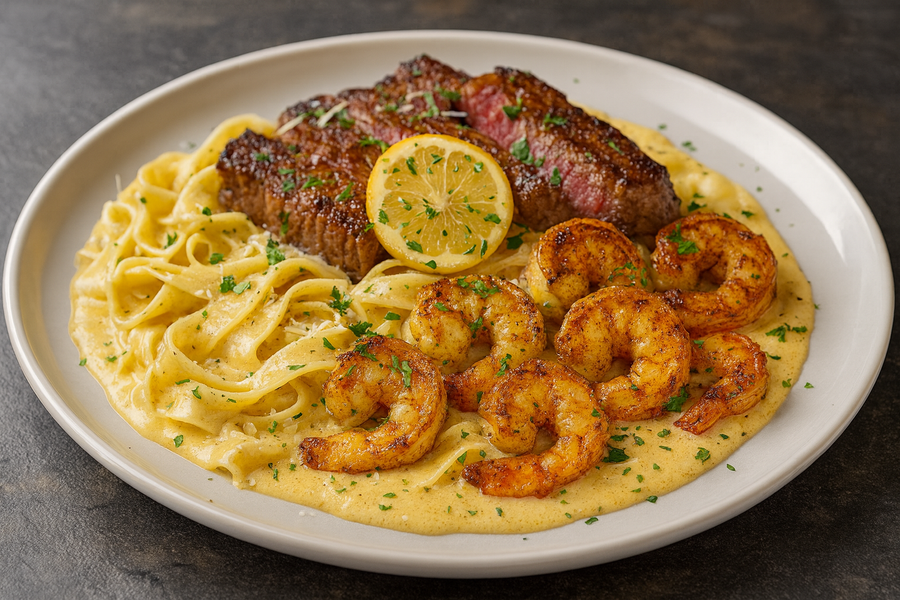 Surf & Turf Alfredo (Cuff Me Pasta)