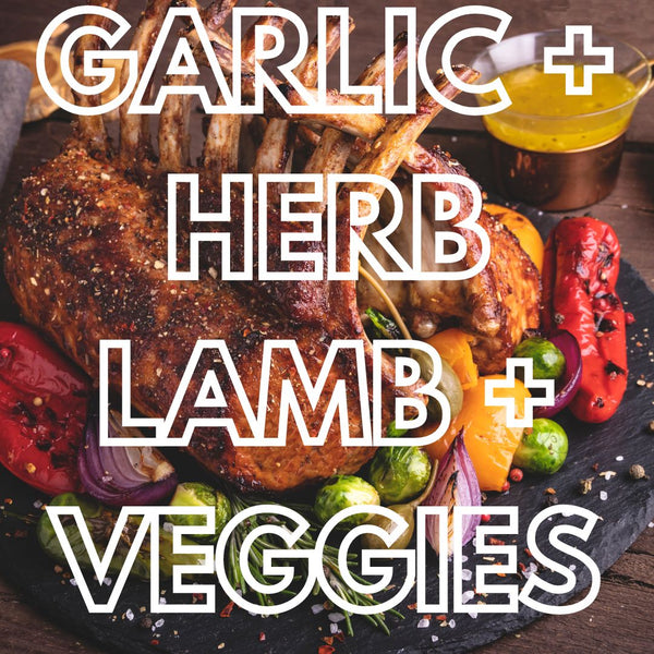 Garlic and Herb Rack of Lamb + Veggies